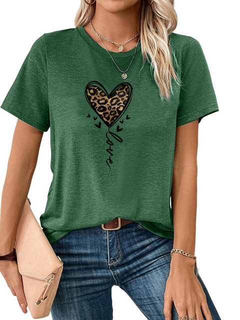 PYL Print-Shirt Damen Sommer Casual T-Shirt mit Herz Print Tee günstig online kaufen