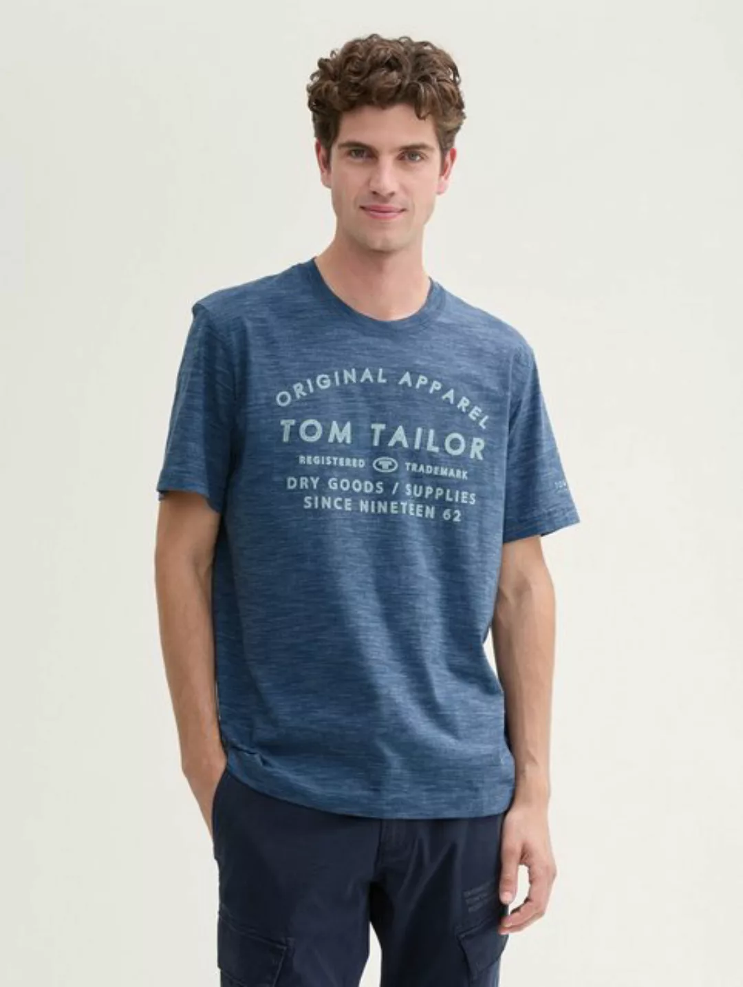 TOM TAILOR T-Shirt Logo Print T-Shirt in Melange Optik mit Logo Print günstig online kaufen