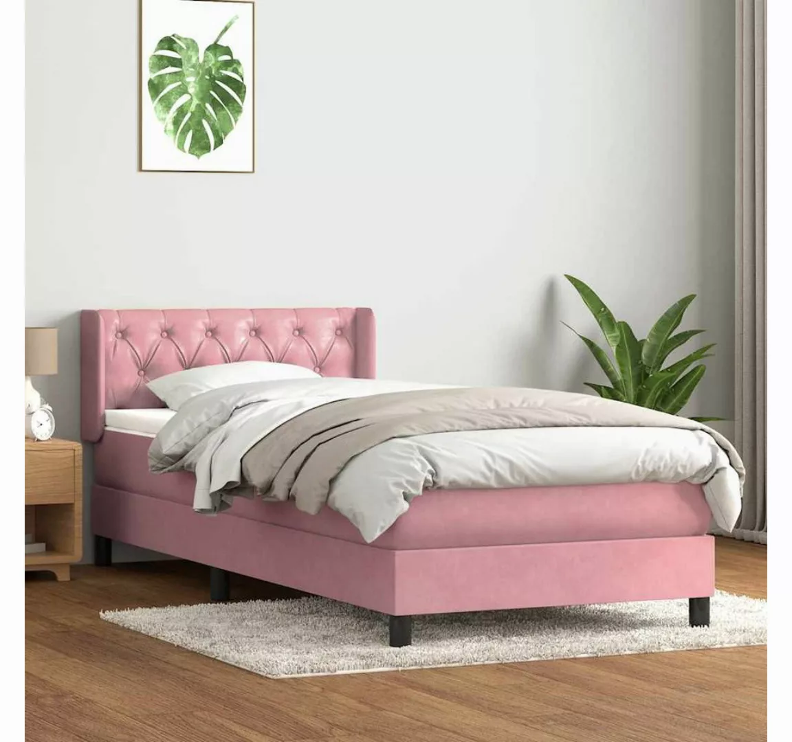 vidaXL Boxspringbett, Boxspringbett mit Matratze Rosa 80x210 cm Samt günstig online kaufen