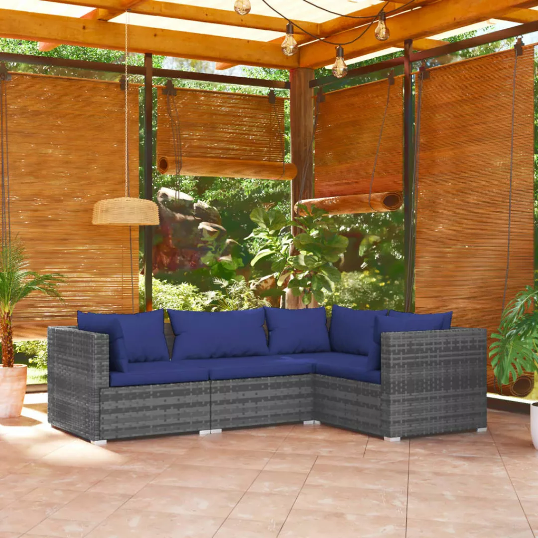 Vidaxl 4-tlg. Garten-lounge-set Mit Kissen Poly Rattan Grau günstig online kaufen