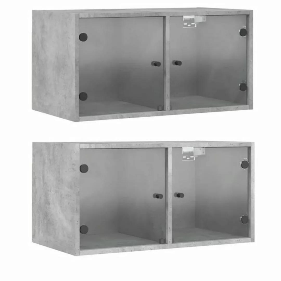 vidaXL Fächerschrank Wandschränke mit Glastüren 2 Stk. Betongrau 68,5x37x35 günstig online kaufen