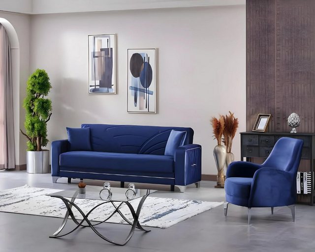 JVmoebel 3-Sitzer Blau Sofagarnitur 2tlg Komplett Wohnzimmer Design Set 3+1 günstig online kaufen