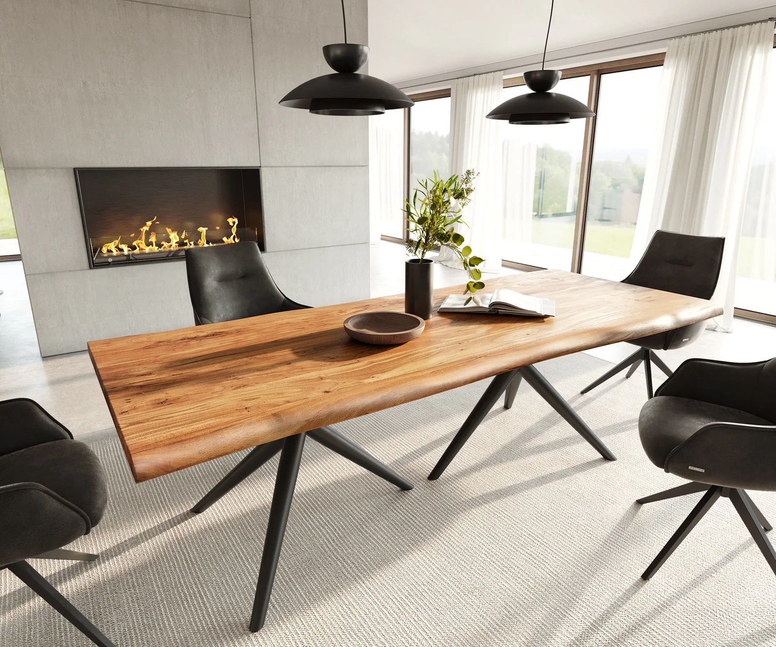 Esstisch Edge 240x100 Akazie Natur Estelar rund Metall Schwarz Live-Edge günstig online kaufen