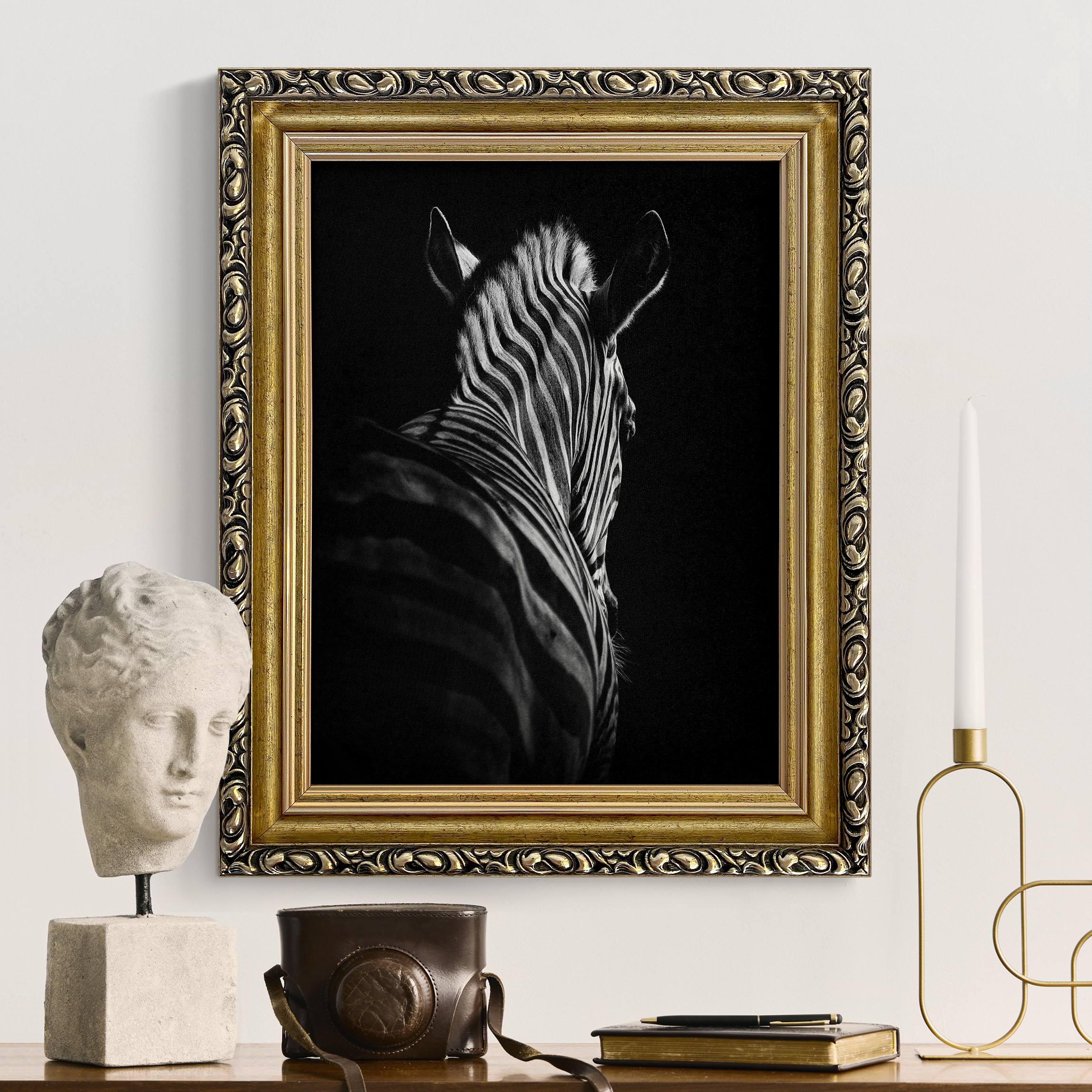 Gerahmtes Leinwandbild Dunkle Zebra Silhouette günstig online kaufen