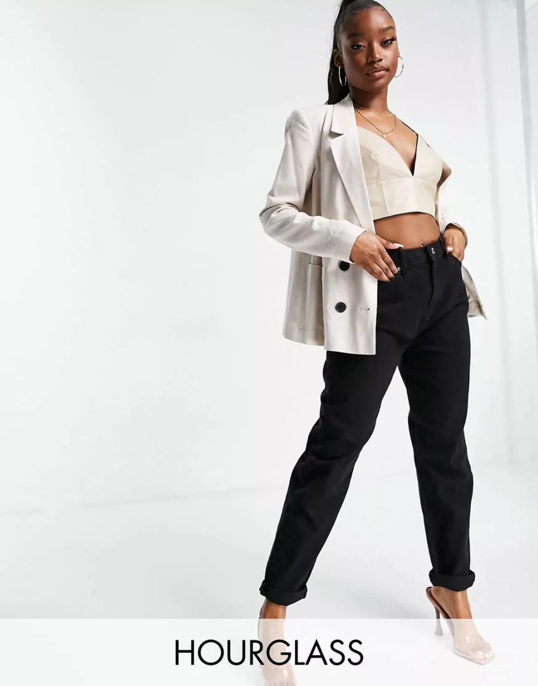 ASOS DESIGN Hourglass – Original – Mom-Jeans mit hohem Bund in Schwarz günstig online kaufen