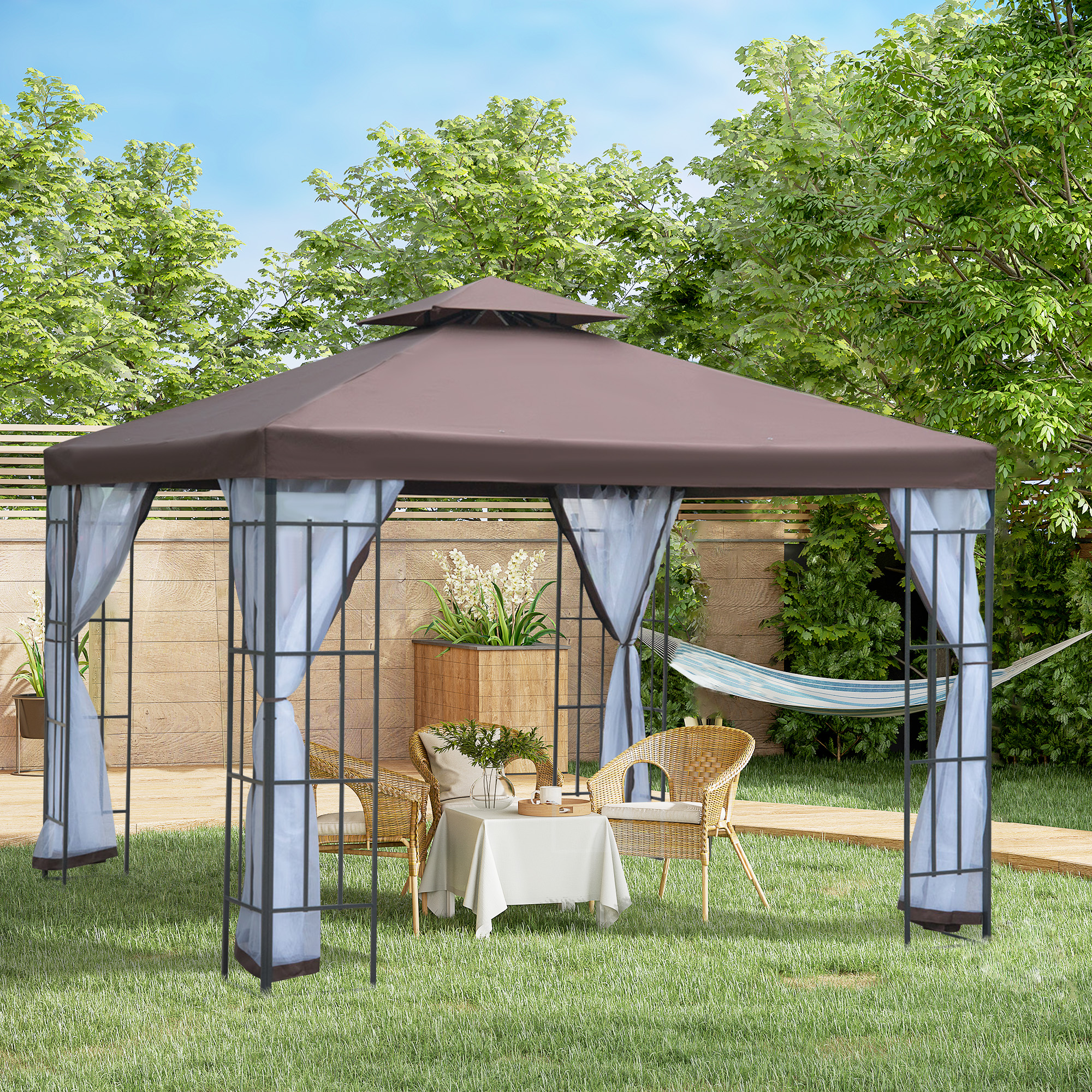 Outsunny Gartenpavillon café braun Stahl B/H/L: ca. 300x270x300 cm günstig online kaufen