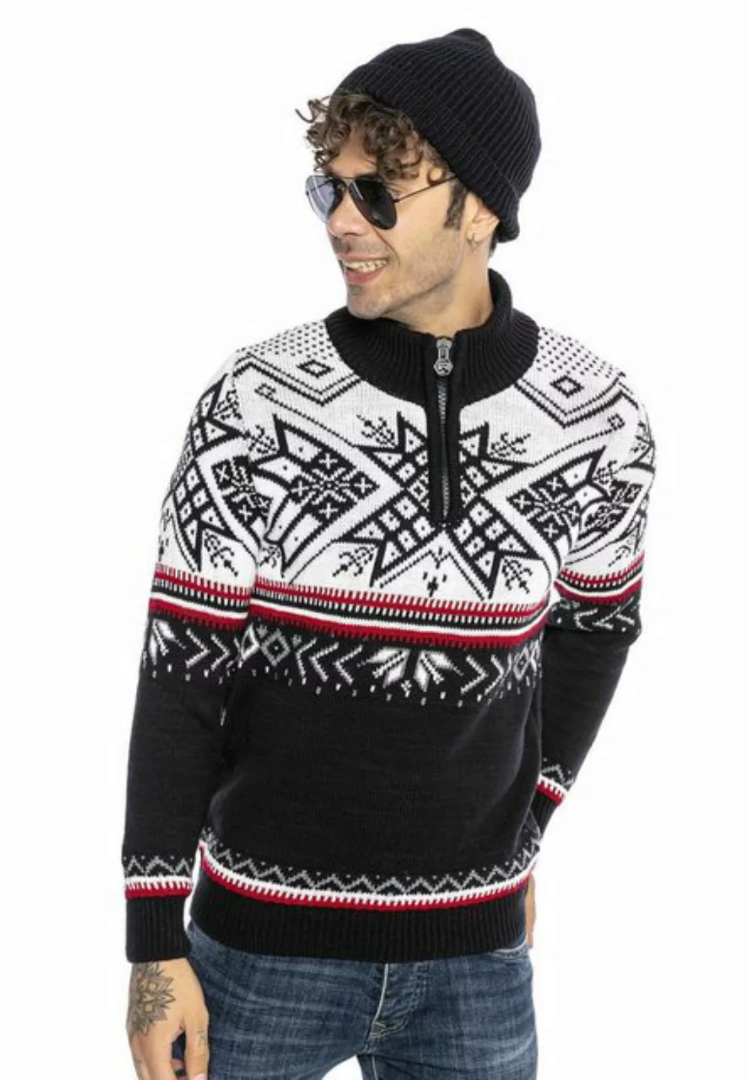 RedBridge Strickpullover Norweger Strickpullover Slim-Fit Stehkragen Kragen günstig online kaufen