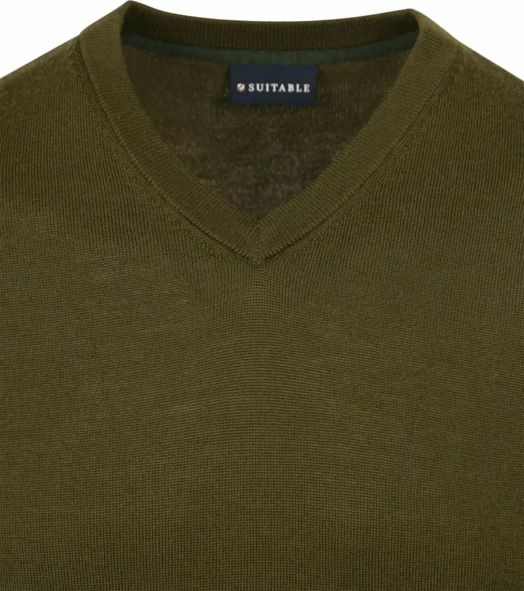 Suitable Merino Pullover V-Ausschnitt Olivgrün - Größe L günstig online kaufen