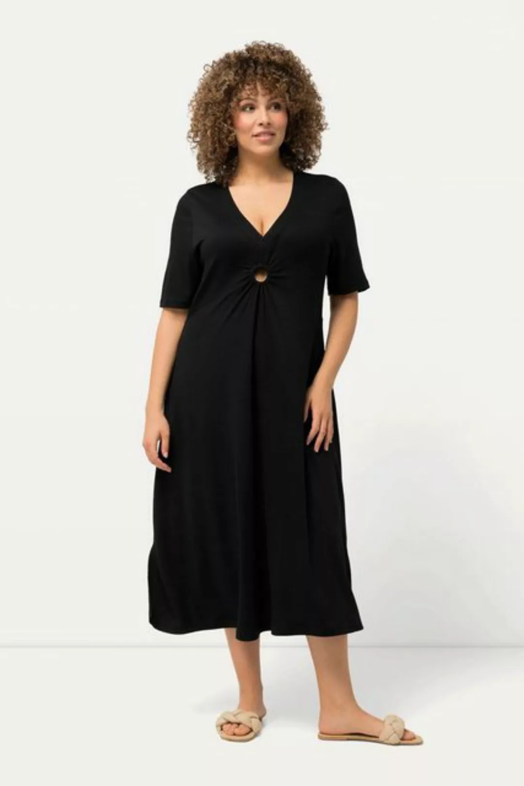 Ulla Popken Sommerkleid Jersey-Midikleid A-Linie V-Ausschnitt Halbarm günstig online kaufen