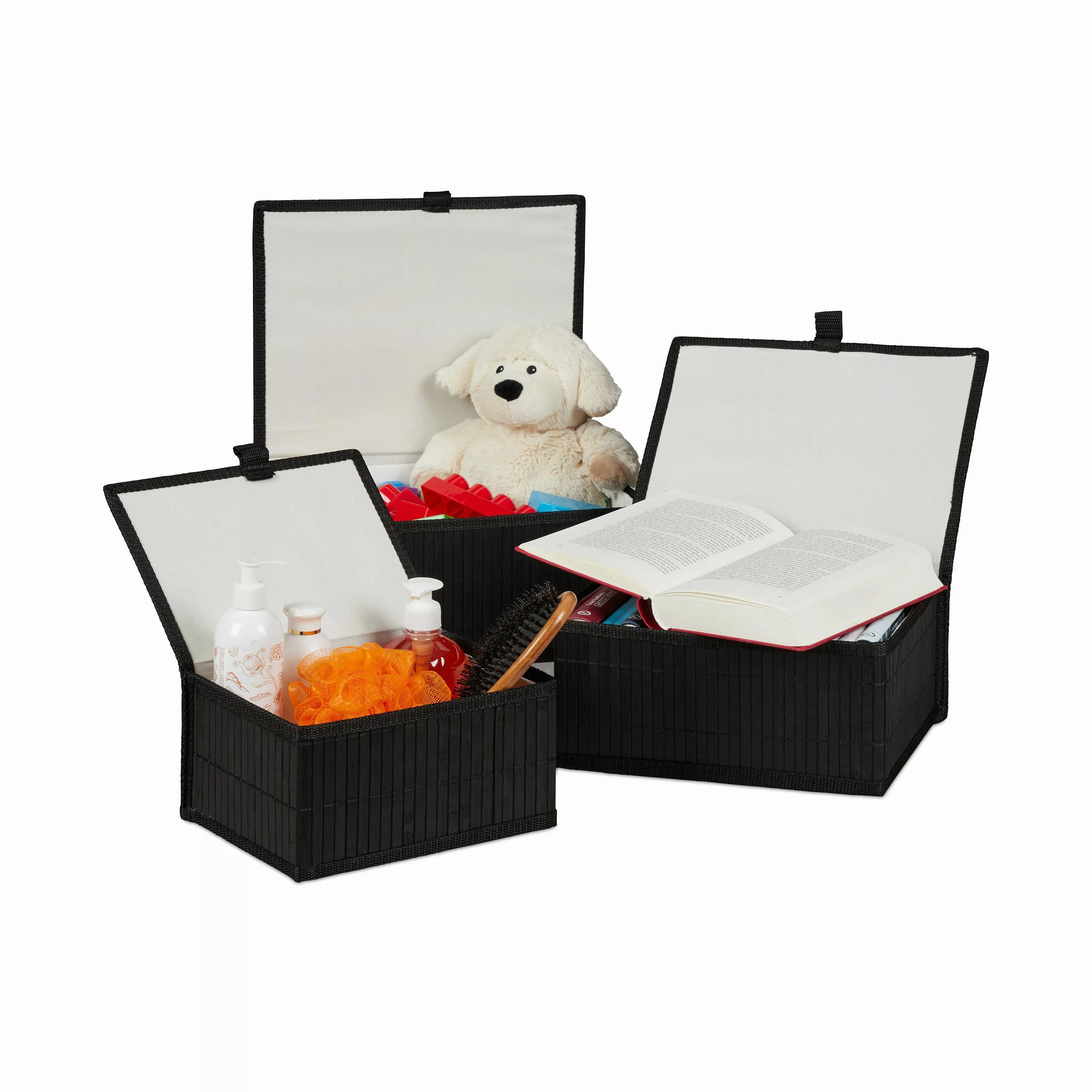 relaxdays Aufbewahrungskorb 3er Set, Schwarz günstig online kaufen
