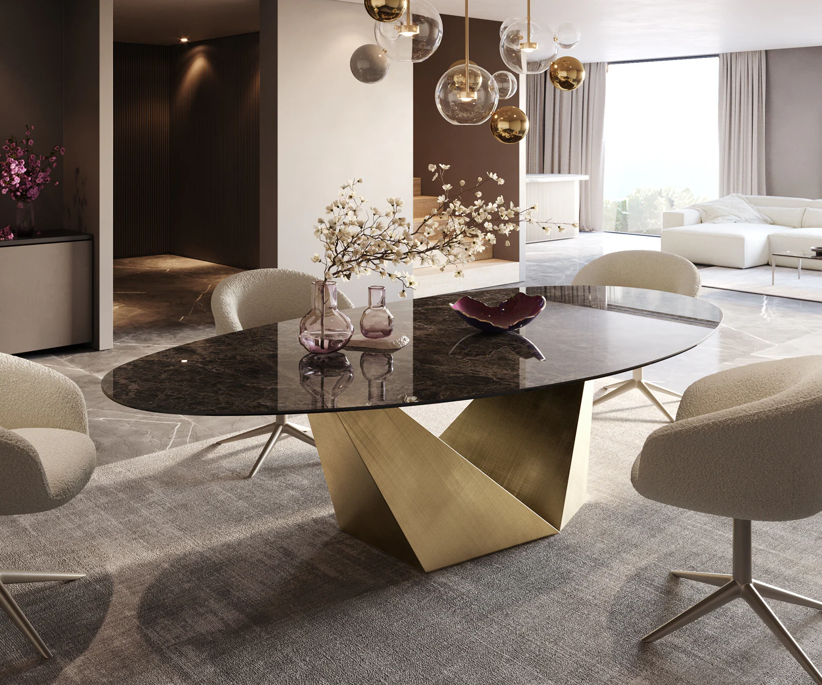 Esstisch Edge Oval 280x130 Keramik Laminam® Emperador Extra Lucidato Dunkel günstig online kaufen