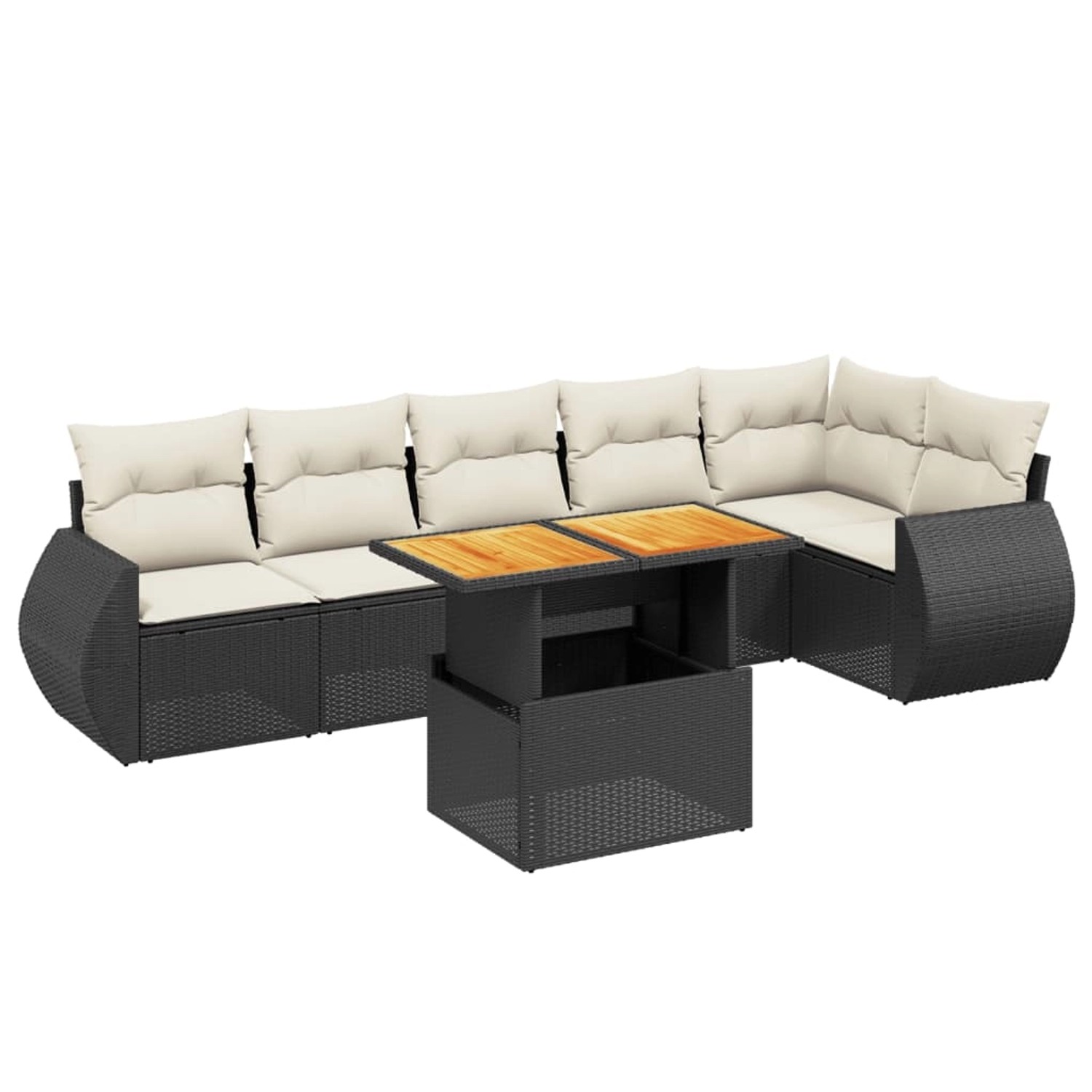 vidaXL 7-Tlg Garten-Sofagarnitur mit Kissen Schwarz Poly Rattan 3272204 günstig online kaufen