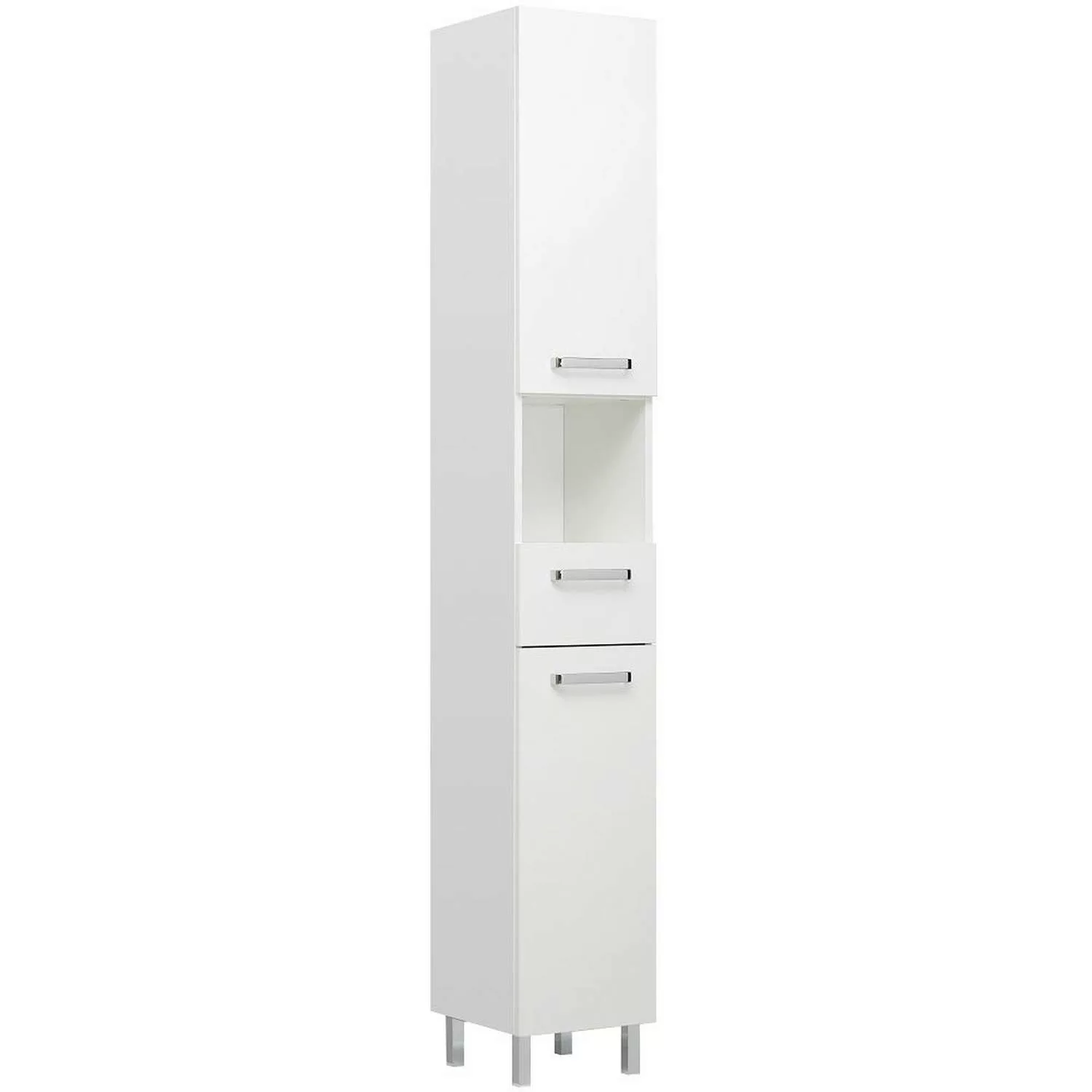 Badmöbel Hochschrank WARSCHAU-66 Badezimmerschrank in weiß glänzend - B/H/T günstig online kaufen