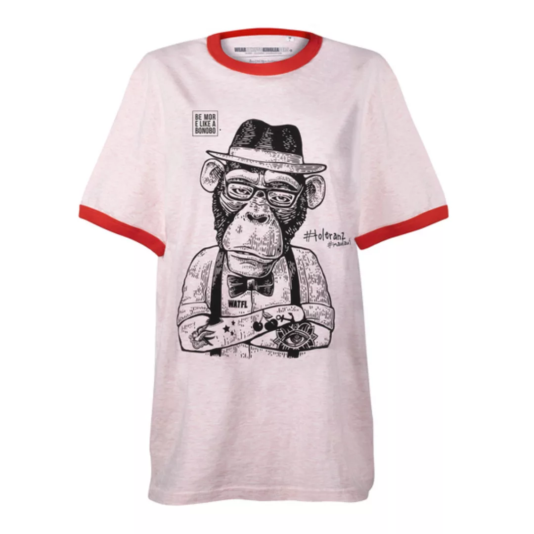 T-shirt "Toleranz", Be More Like a Bonobo. Unisex, Rosa/rot günstig online kaufen