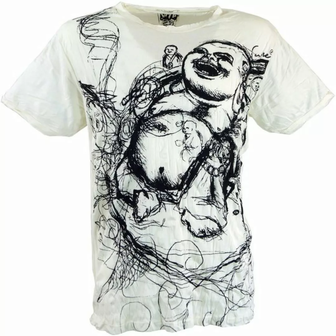 Guru-Shop T-Shirt Sure Herren T-Shirt Happy Buddha - weiß Festival, alterna günstig online kaufen