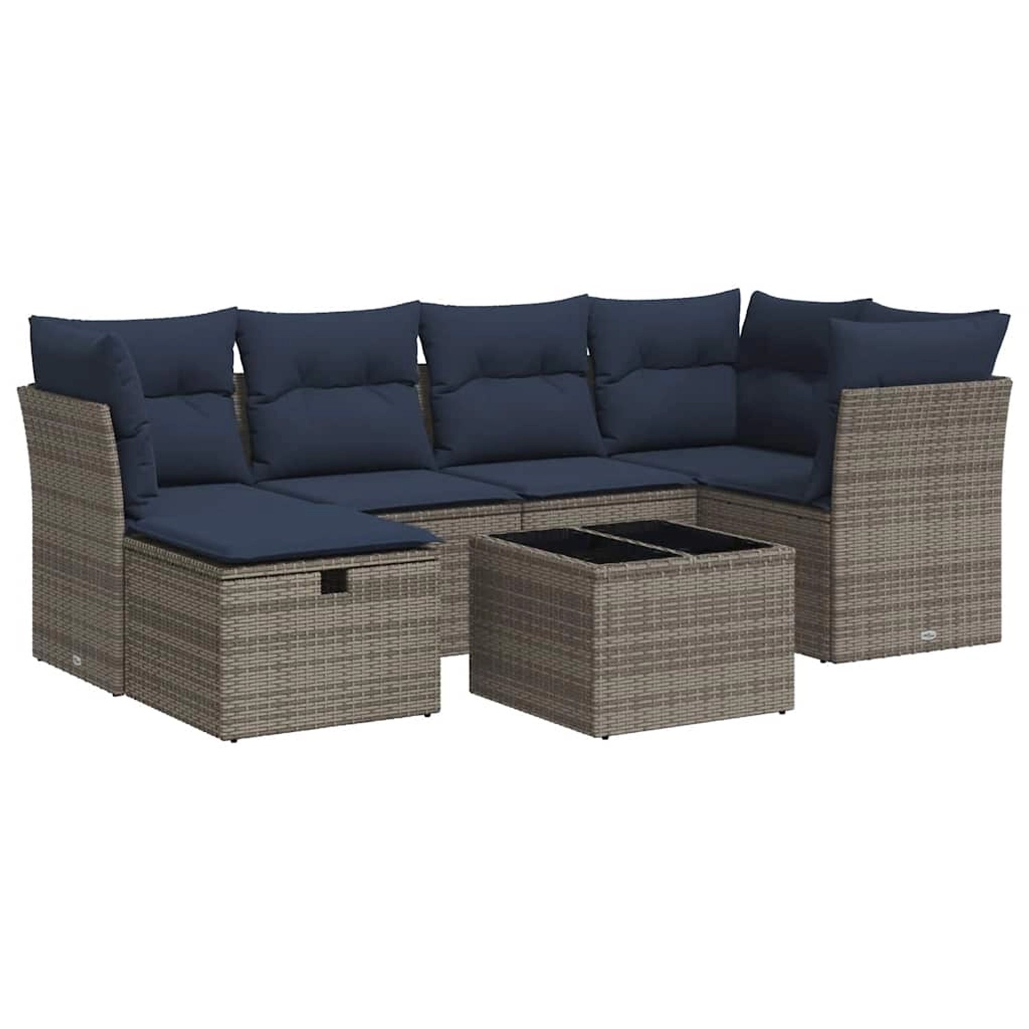 vidaXL 7-Tlg Garten-Sofagarnitur mit Kissen Grau Poly Rattan 3325297 günstig online kaufen