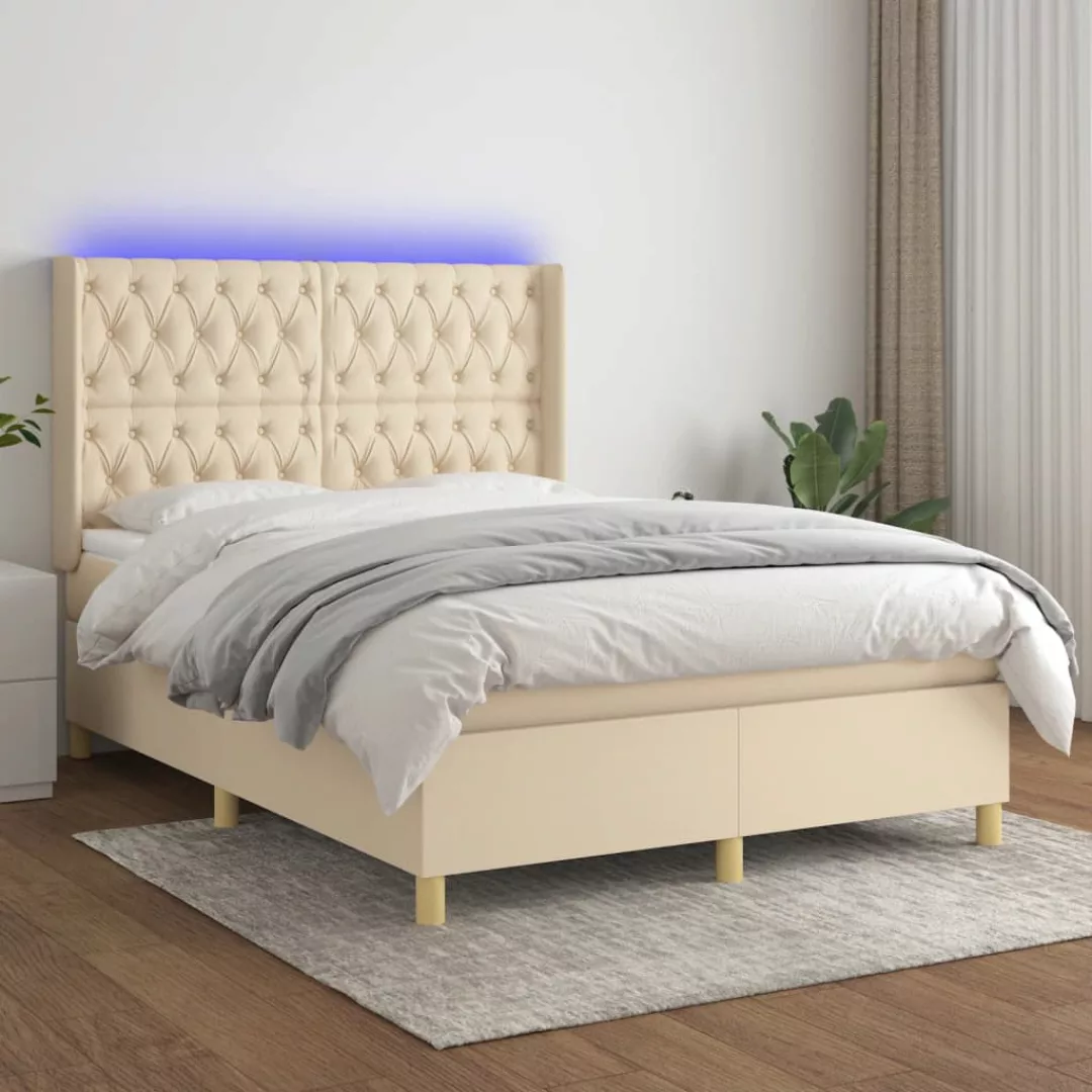 Vidaxl Boxspringbett Mit Matratze & Led Creme 140x200 Cm Stoff günstig online kaufen