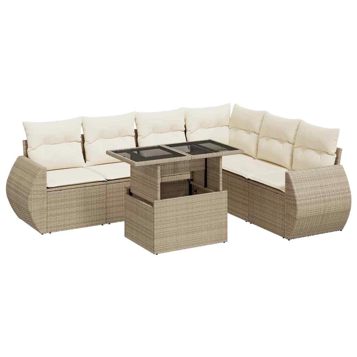 vidaXL 7-Tlg Garten-Sofagarnitur mit Kissen Beige Poly Rattan 3326649 günstig online kaufen