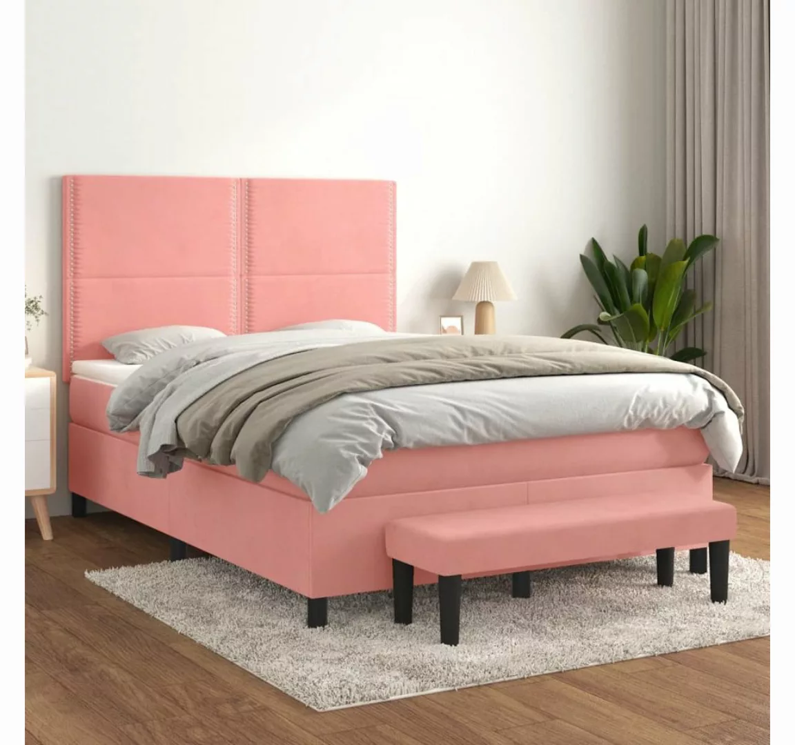 vidaXL Boxspringbett Boxspringbett mit Matratze und Fusshocker Samt (140 x günstig online kaufen