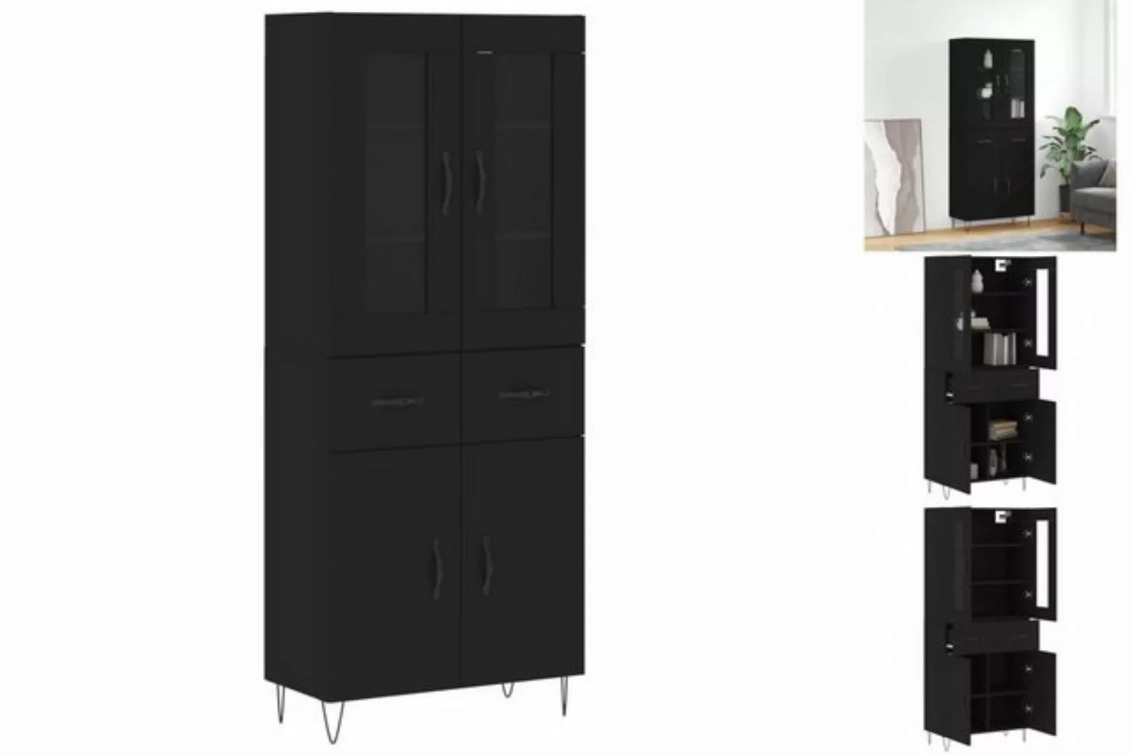 vidaXL Vitrine Highboard Schwarz 69,5x34x180 cm Spanplatte Glas Vitrine günstig online kaufen