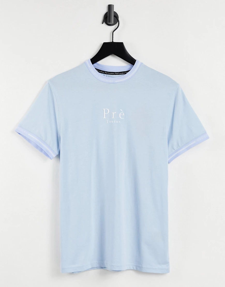Pre London – Forno – T-Shirt in Blau mit Logo am Ausschnitt günstig online kaufen