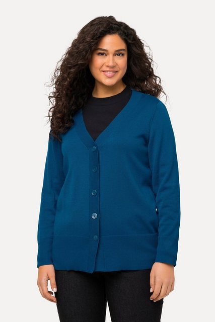 Ulla Popken Strickjacke Strickjacke V-Ausschnitt Knopfleiste Feinstrick günstig online kaufen