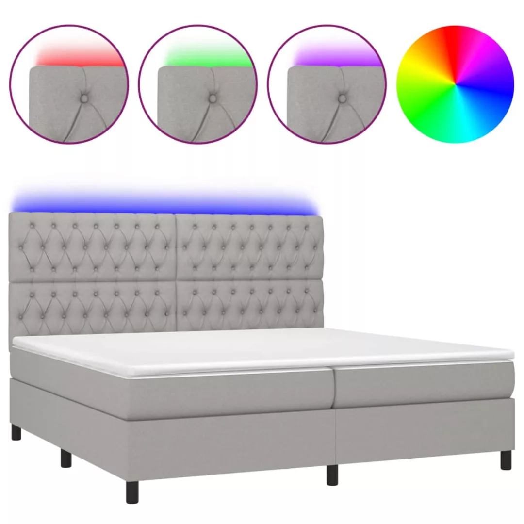 Vidaxl Boxspringbett Mit Matratze & Led Hellgrau 200x200 Cm Stoff günstig online kaufen