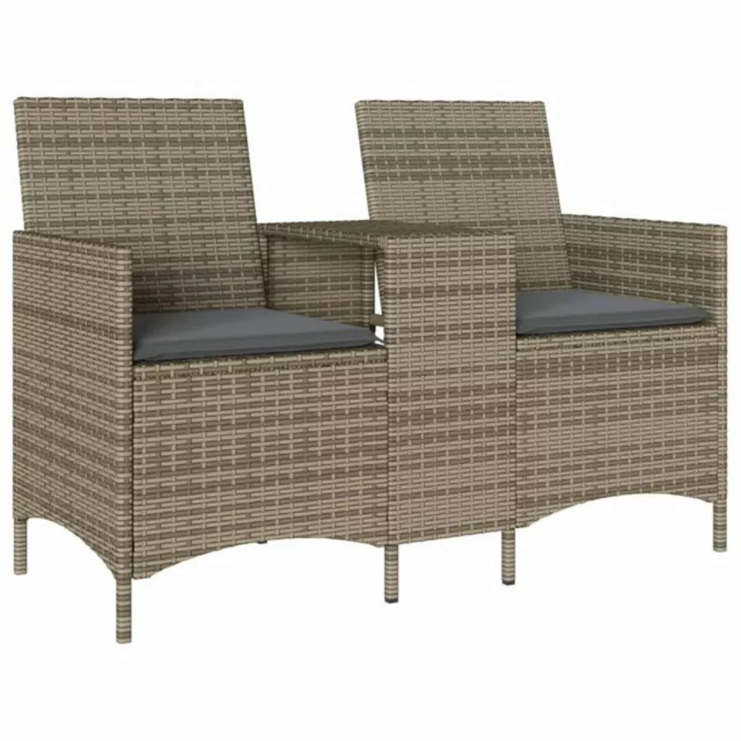 vidaXL Loungesofa Gartensofa 2-Sitzer mit Tisch und Kissen Grau Poly Rattan günstig online kaufen