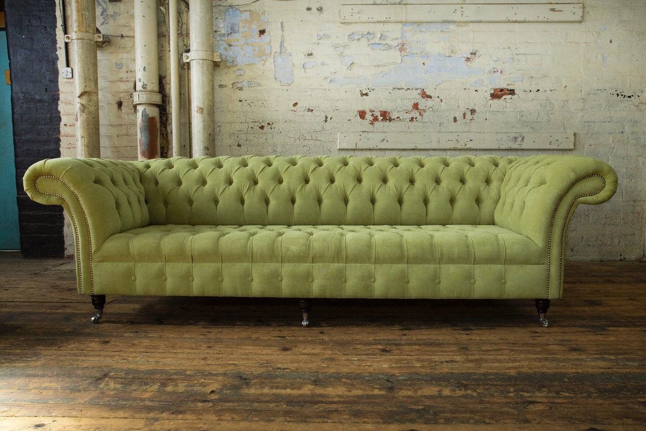 Xlmoebel Sofa Traditionelles Chesterfield-Sofa 4-Sitzer Couch aus grünem Le günstig online kaufen