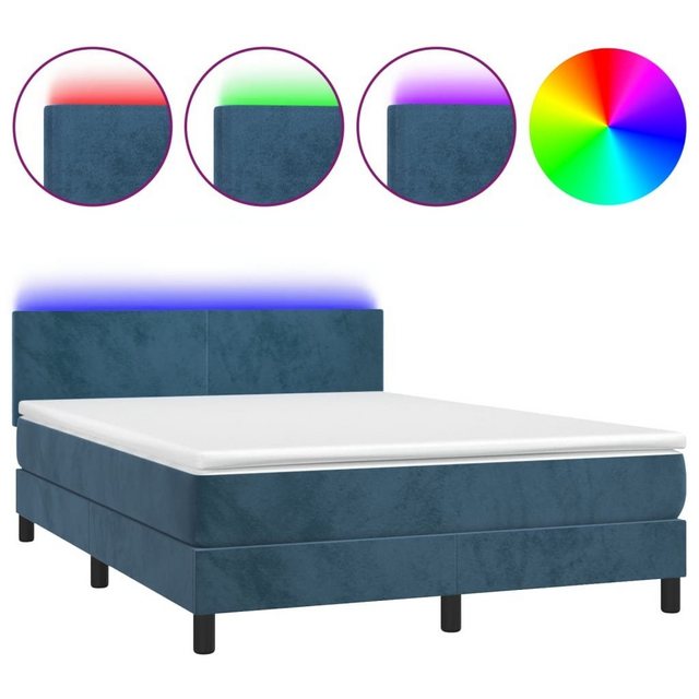 vidaXL Bettgestell Boxspringbett mit Matratze LED Dunkelblau 140x200 cm Sam günstig online kaufen