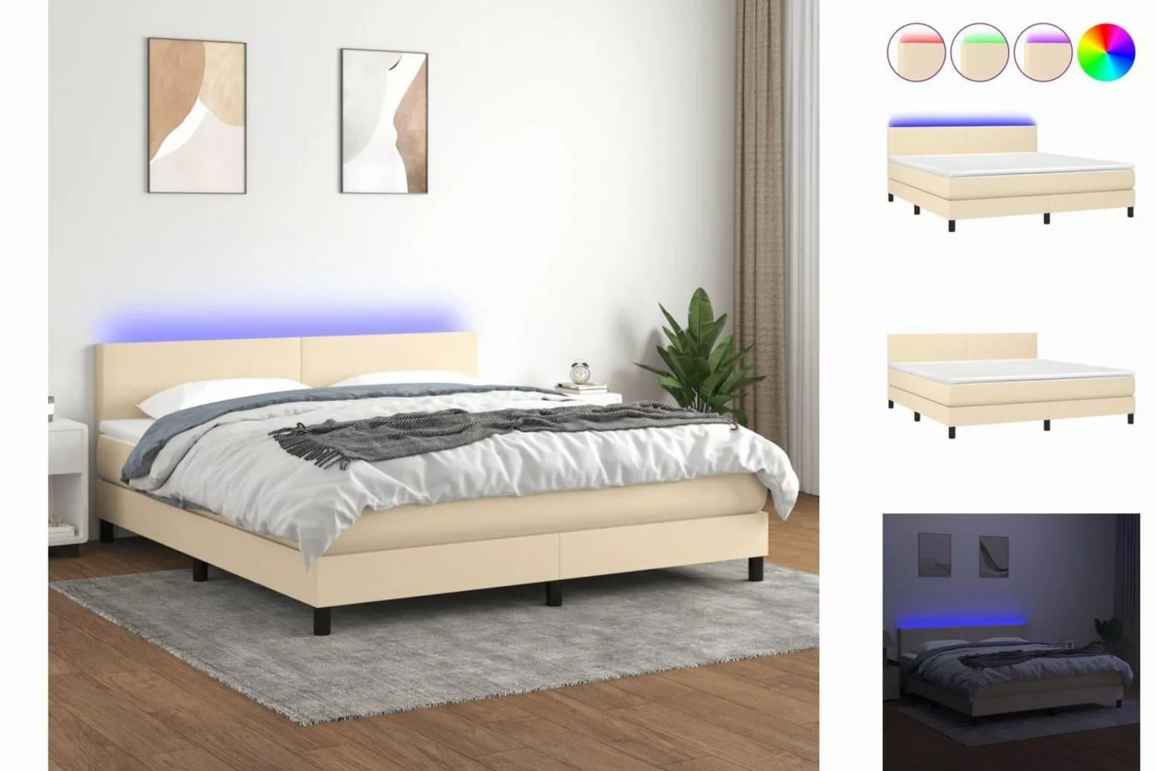 vidaXL Bettgestell Boxspringbett mit Matratze LED Creme 160x200 cm Stoff Be günstig online kaufen