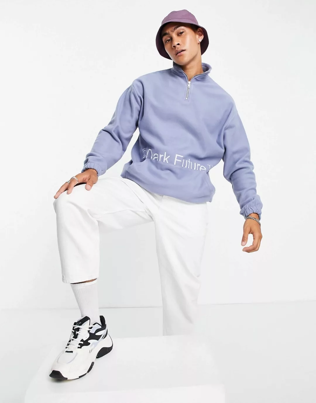 ASOS Dark Future – Oversize-Sweatshirt aus Polarfleece in Blau mit kurzem R günstig online kaufen