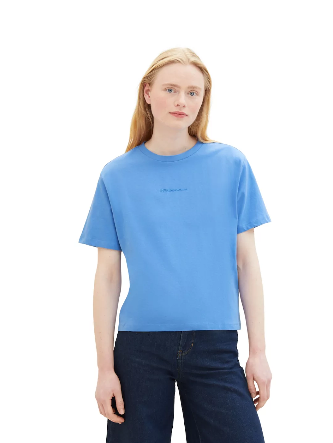 TOM TAILOR Denim Kurzarmshirt Basic T-Shirt mit Rundhalsausschnitt und Logo günstig online kaufen