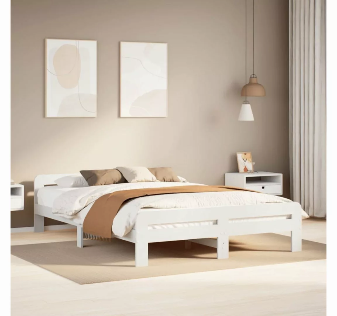 vidaXL Bett, Massivholzbett ohne Matratze Weiß 140x200 cm Kiefernholz günstig online kaufen