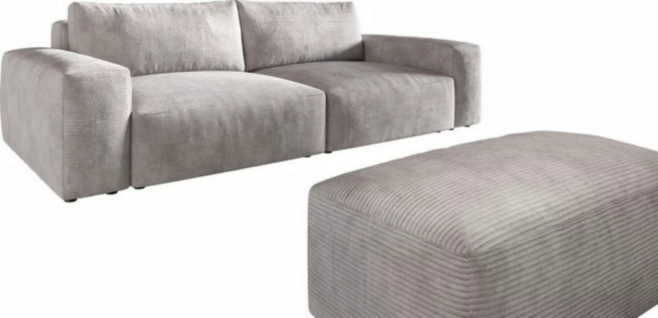 DELIFE Big-Sofa Lanzo, XL Cord Silbergrau 270x130 cm mit Hocker günstig online kaufen