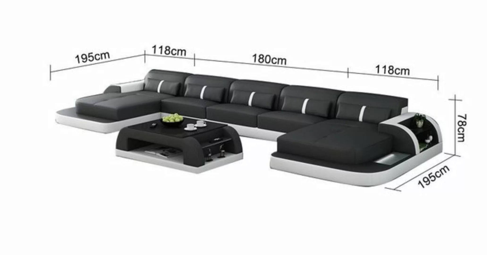 JVmoebel Ecksofa, Ecksofa Ledersofa mit usb Big U Form Wohnlandschaft günstig online kaufen