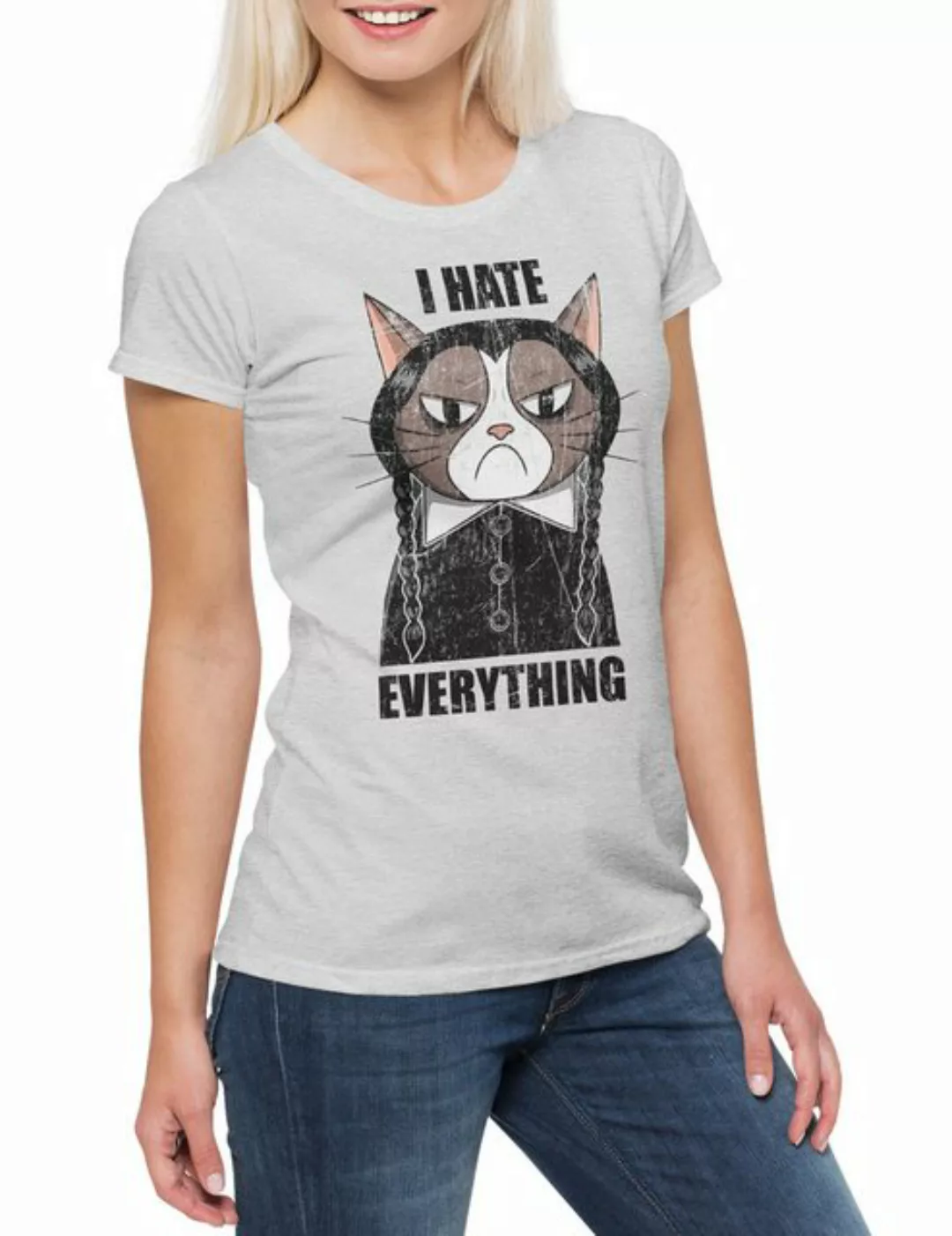 Urban Backwoods Print-Shirt I Hate Everything Cat Damen T-Shirt Cat Cats Ka günstig online kaufen