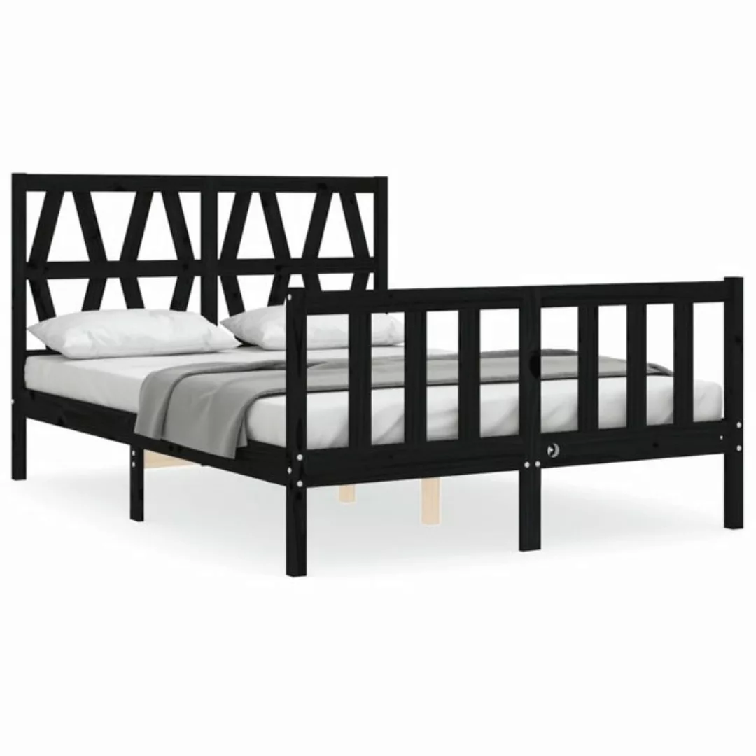 vidaXL Bettgestell, Massivholzbett mit Kopfteil Schwarz 140x190 cm günstig online kaufen