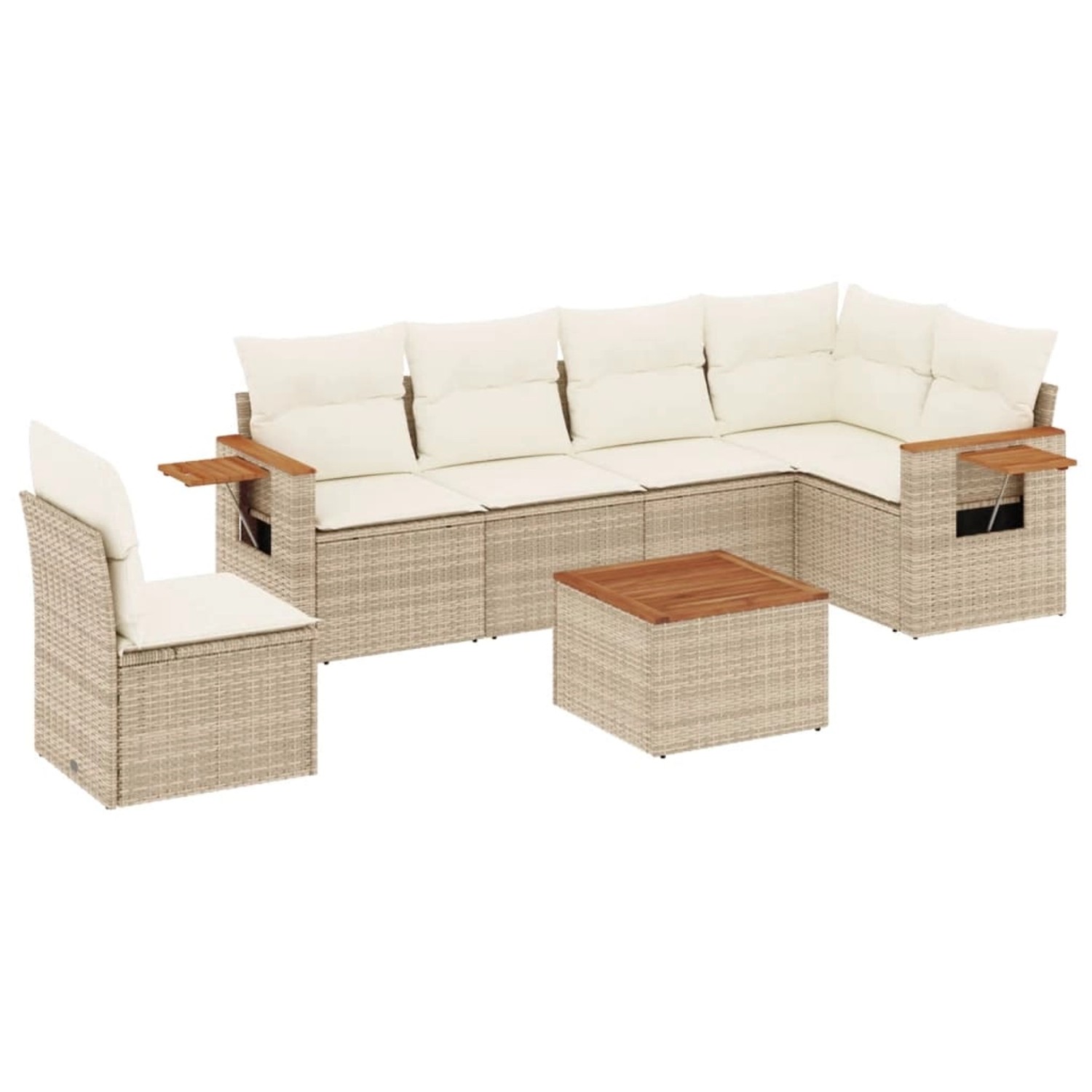 vidaXL 7-Tlg Garten-Sofagarnitur mit Kissen Beige Poly Rattan 3226863 günstig online kaufen