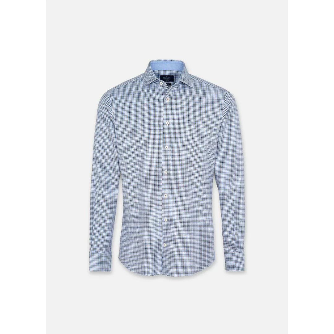 Hackett Brushed Tattersal Langarm Hemd L Blue / Grey günstig online kaufen