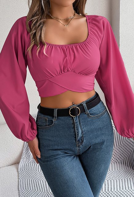 CHENIN Langarmhemd Damen Lantern Sleeve Krawatte Taille Cinching Chiffon Bl günstig online kaufen