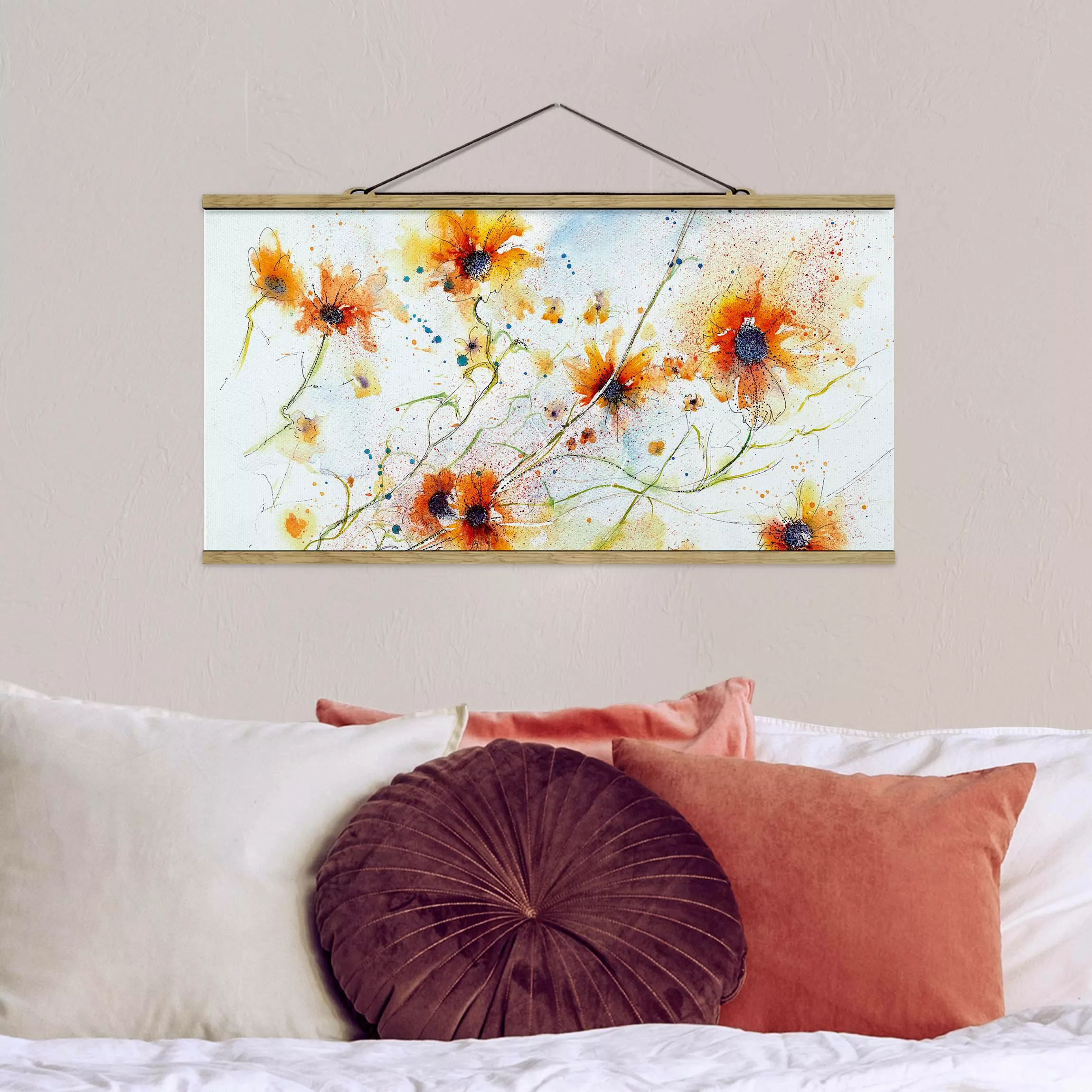 Stoffbild Blumen mit Posterleisten - Querformat Painted Flowers günstig online kaufen