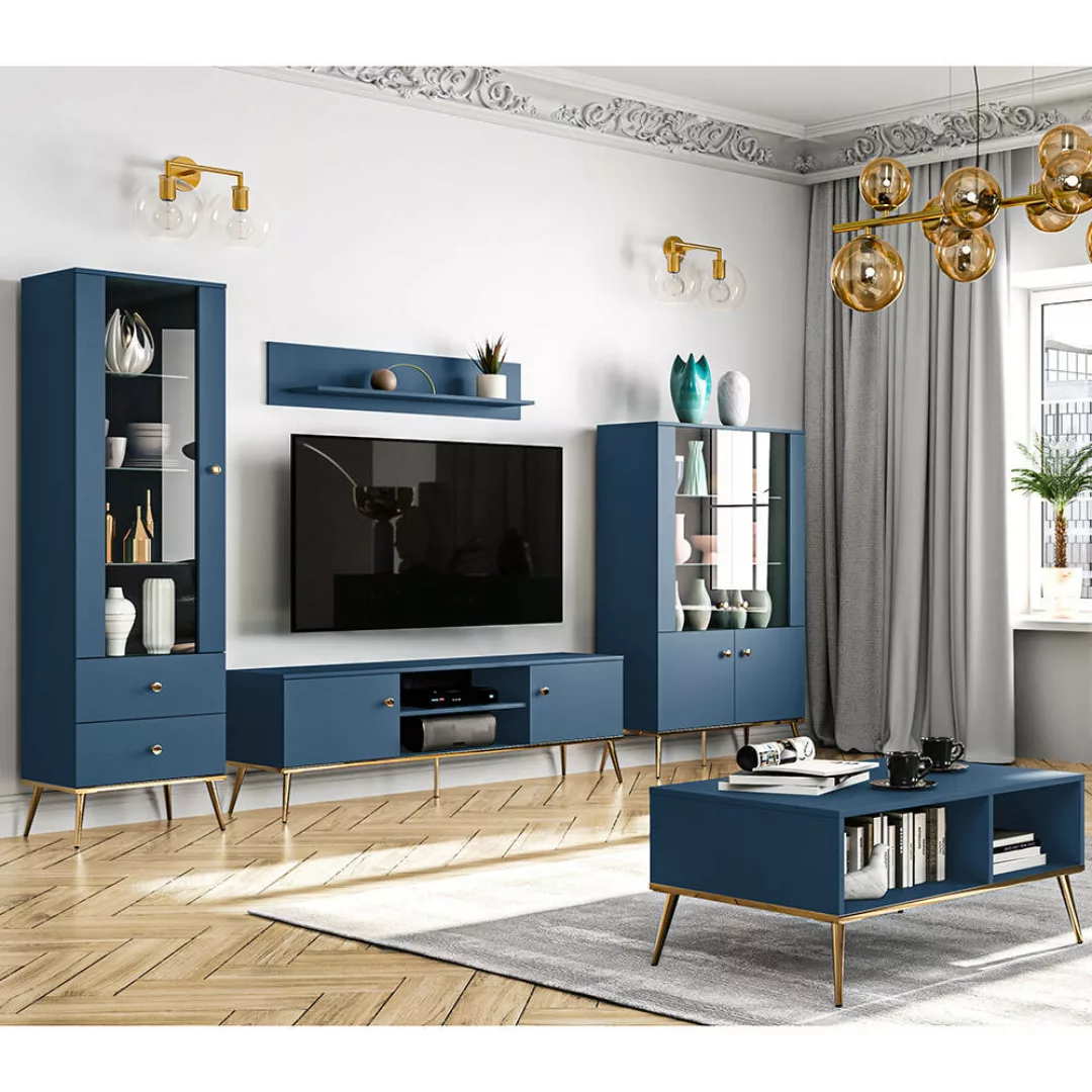 Wohnwand dunkelblau MONTPELLIER-131, modern, 5-teilig mit Couchtisch günstig online kaufen