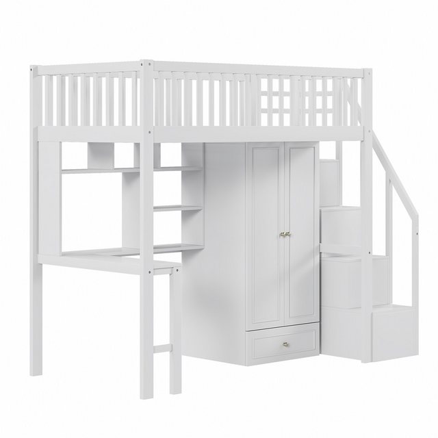 HAUSS SPLOE Kinderbett 90 x 200 mit Kleiderschrank Regal und Tisch, Staurau günstig online kaufen