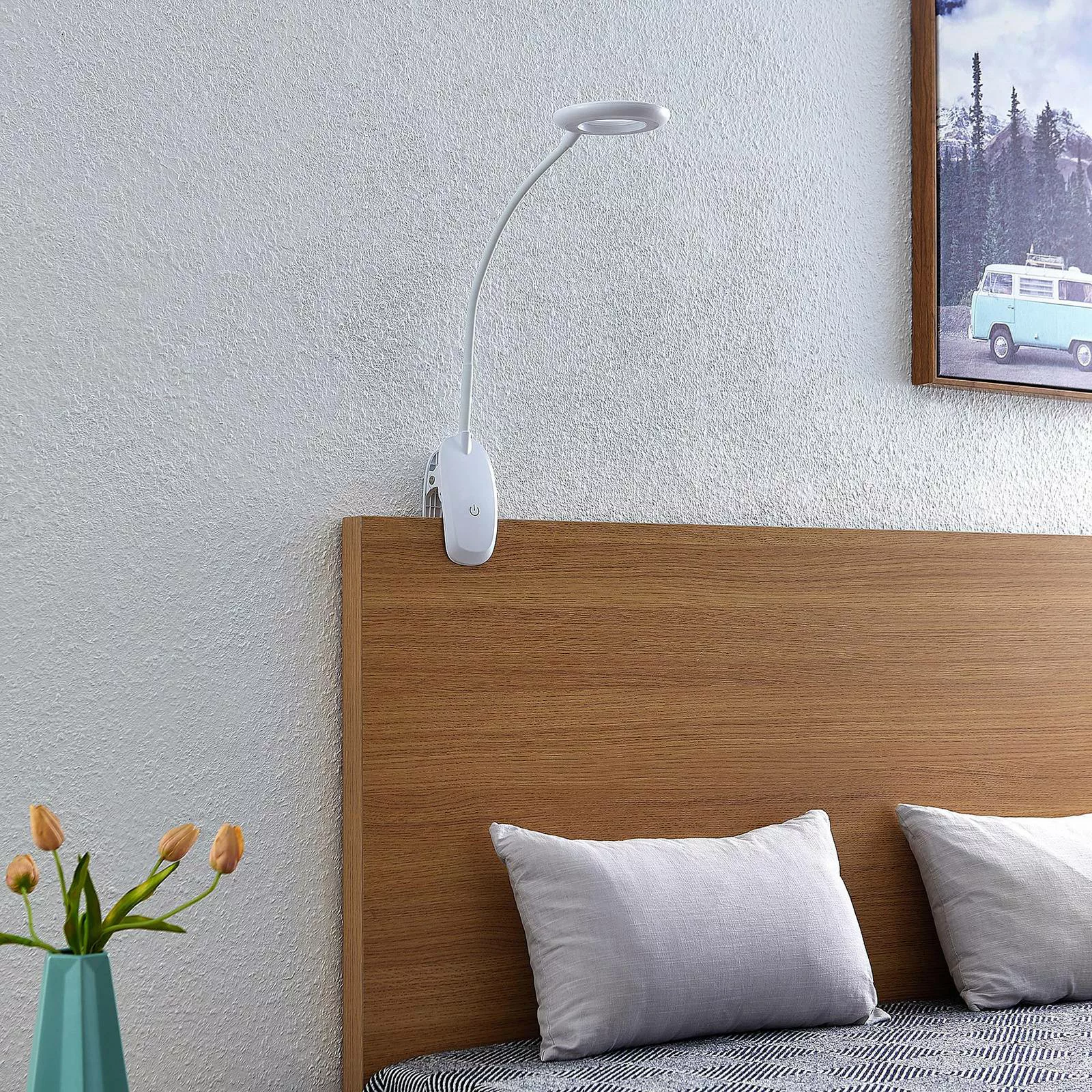 Prios LED-Klemmleuchte Harumi, weiß, Akku, USB, 51 cm hoch günstig online kaufen