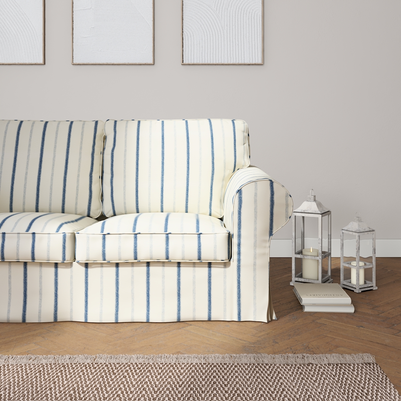 Bezug für Ektorp 2-Sitzer Sofa nicht ausklappbar, creme- blau gestreift, So günstig online kaufen