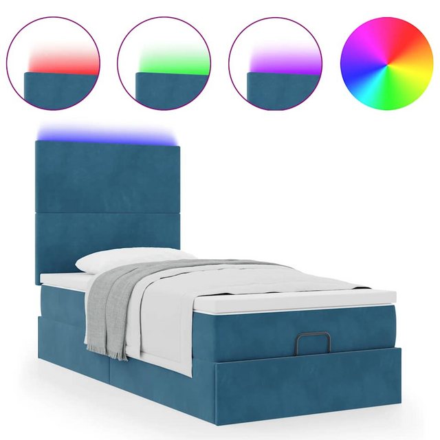 vidaXL Bett, Ottoman-Bett mit Matratzen & LEDs Dunkelblau 90x190 cm Samt günstig online kaufen