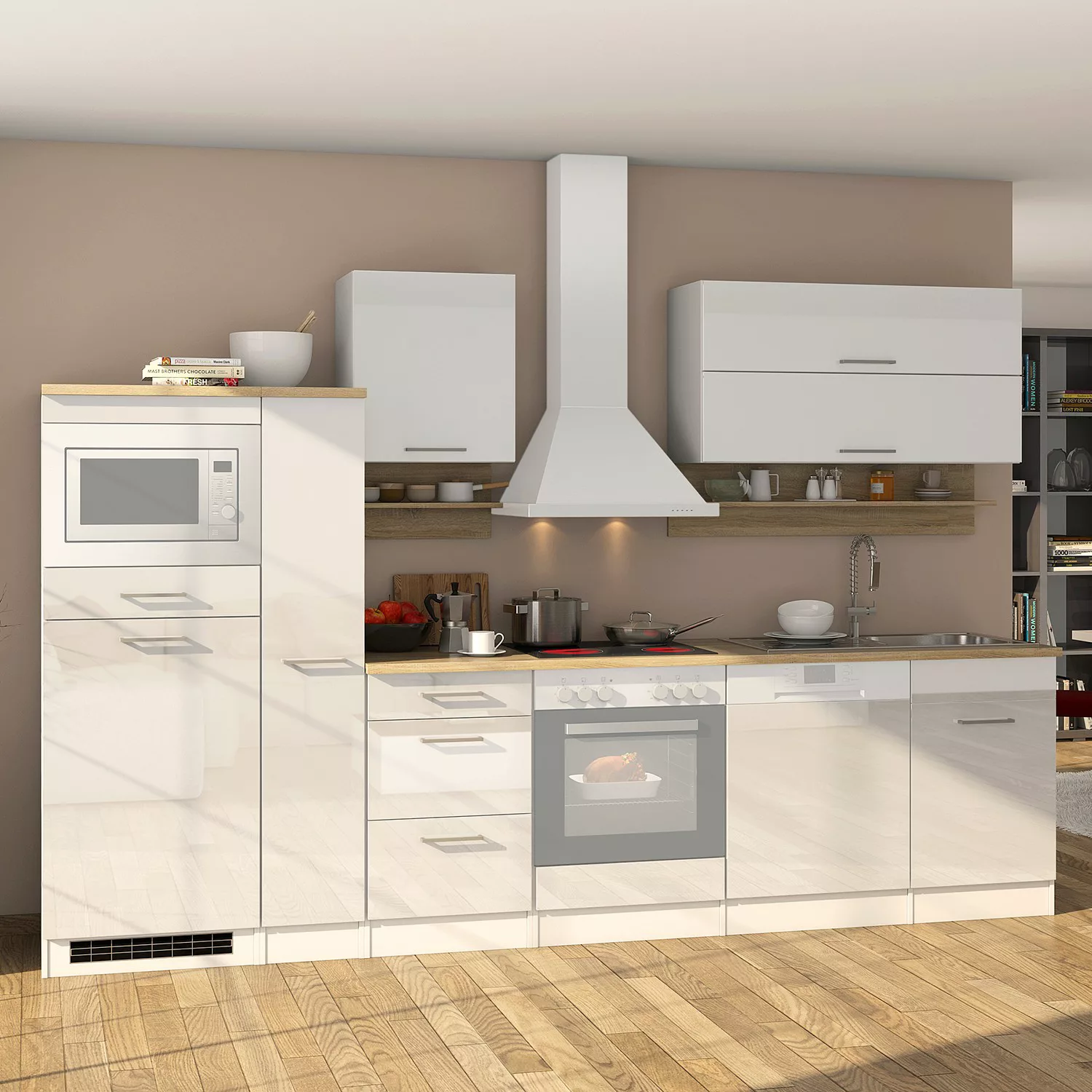 Held Möbel Küchenzeile Mailand 310 cm Grau Hochglanz-Grau Matt ohne E-Gerät günstig online kaufen