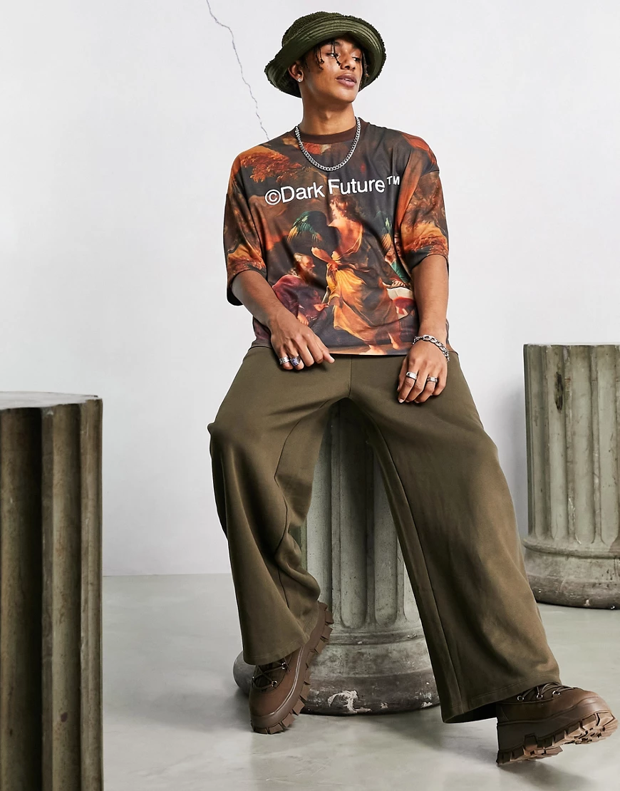ASOS Dark Future – Mehrfarbiges Oversize-T-Shirt mit ganzflächigem Gobelin- günstig online kaufen