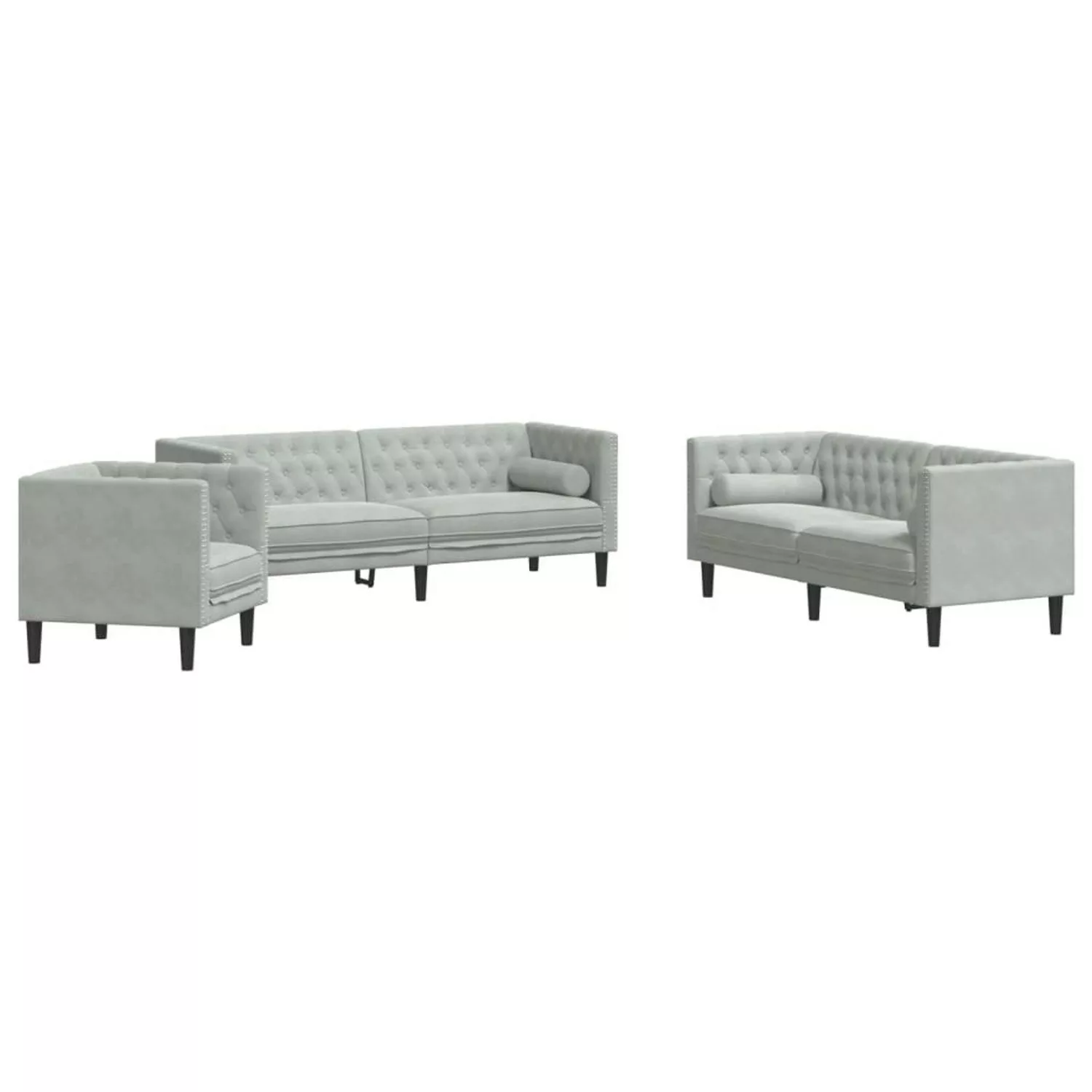 vidaXL 3-Tlg Chesterfield-Sofa-Set mit Nackenrollen Hellgrau Samt 2162763 günstig online kaufen